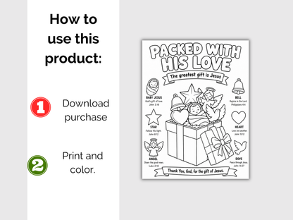 Packed with His Love Christian Christmas Coloring Page