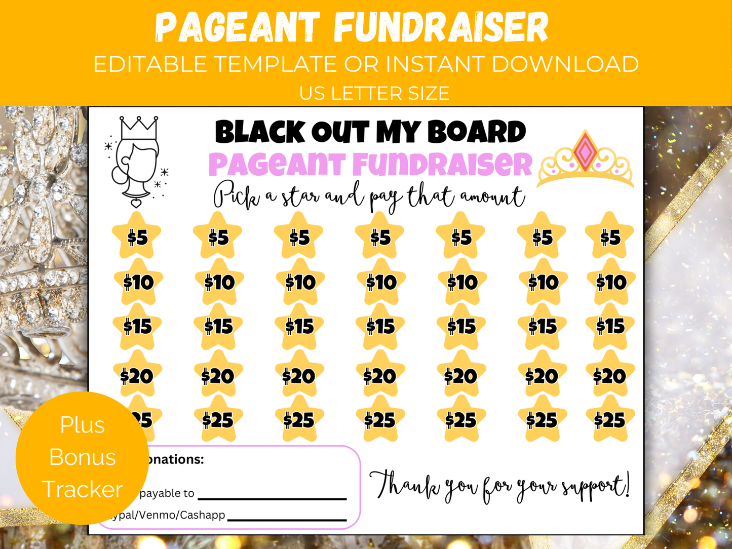 Editable Pageant Black Out My Board Fundraiser
