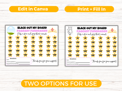 Editable Pageant Black Out My Board Fundraiser