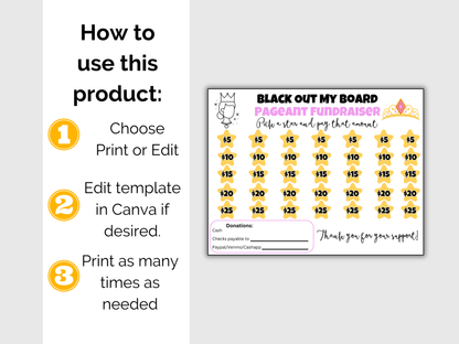 Editable Pageant Black Out My Board Fundraiser