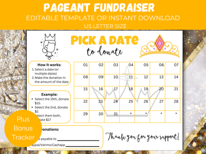 Editable Pageant Pick A Date Donation