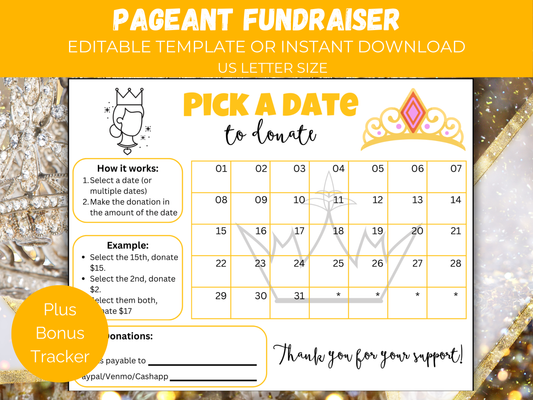 Editable Pageant Pick A Date Donation