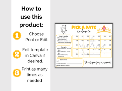 Editable Pageant Pick A Date Donation