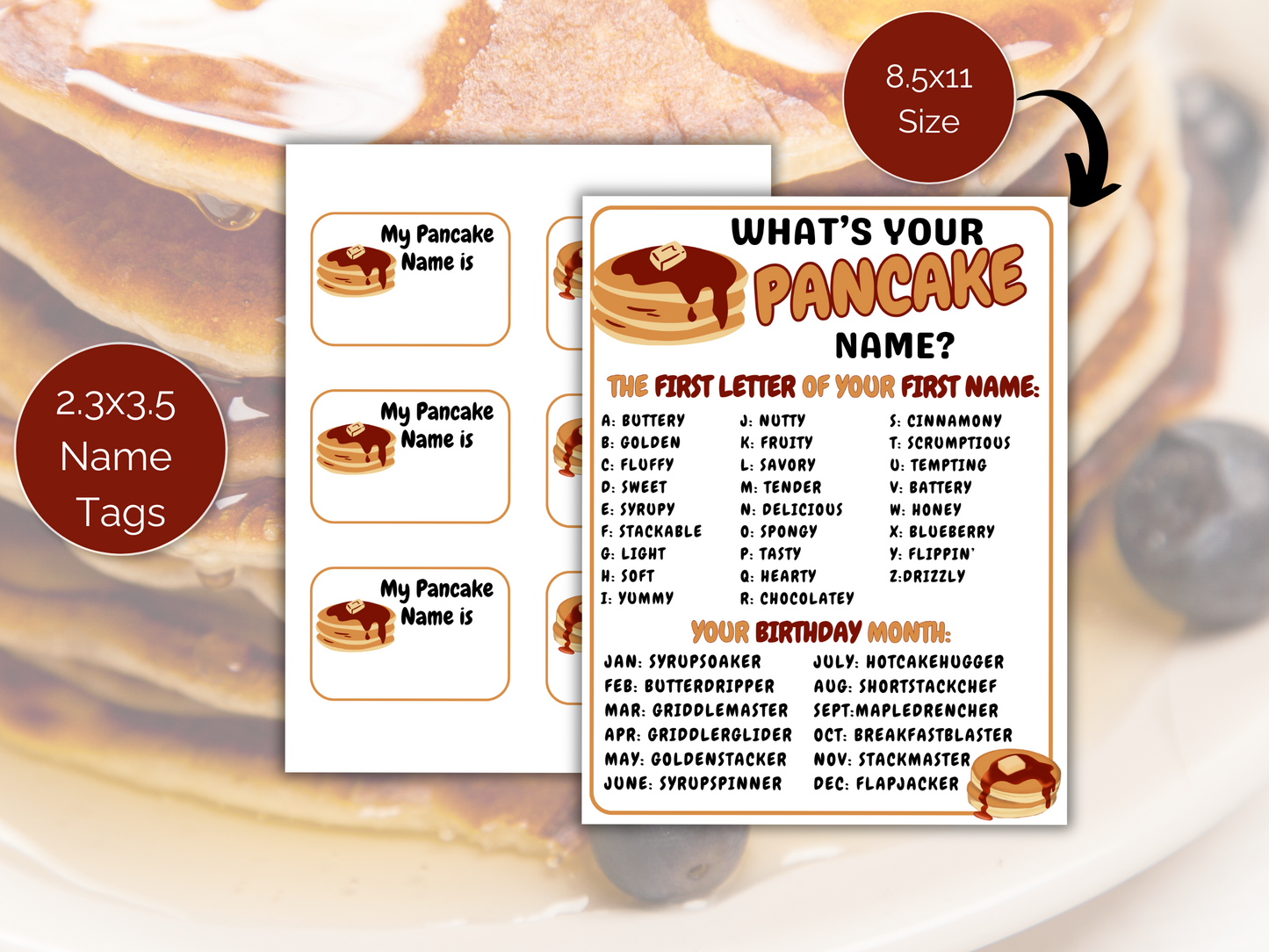 What's Your Pancake Name Game + Name Tags