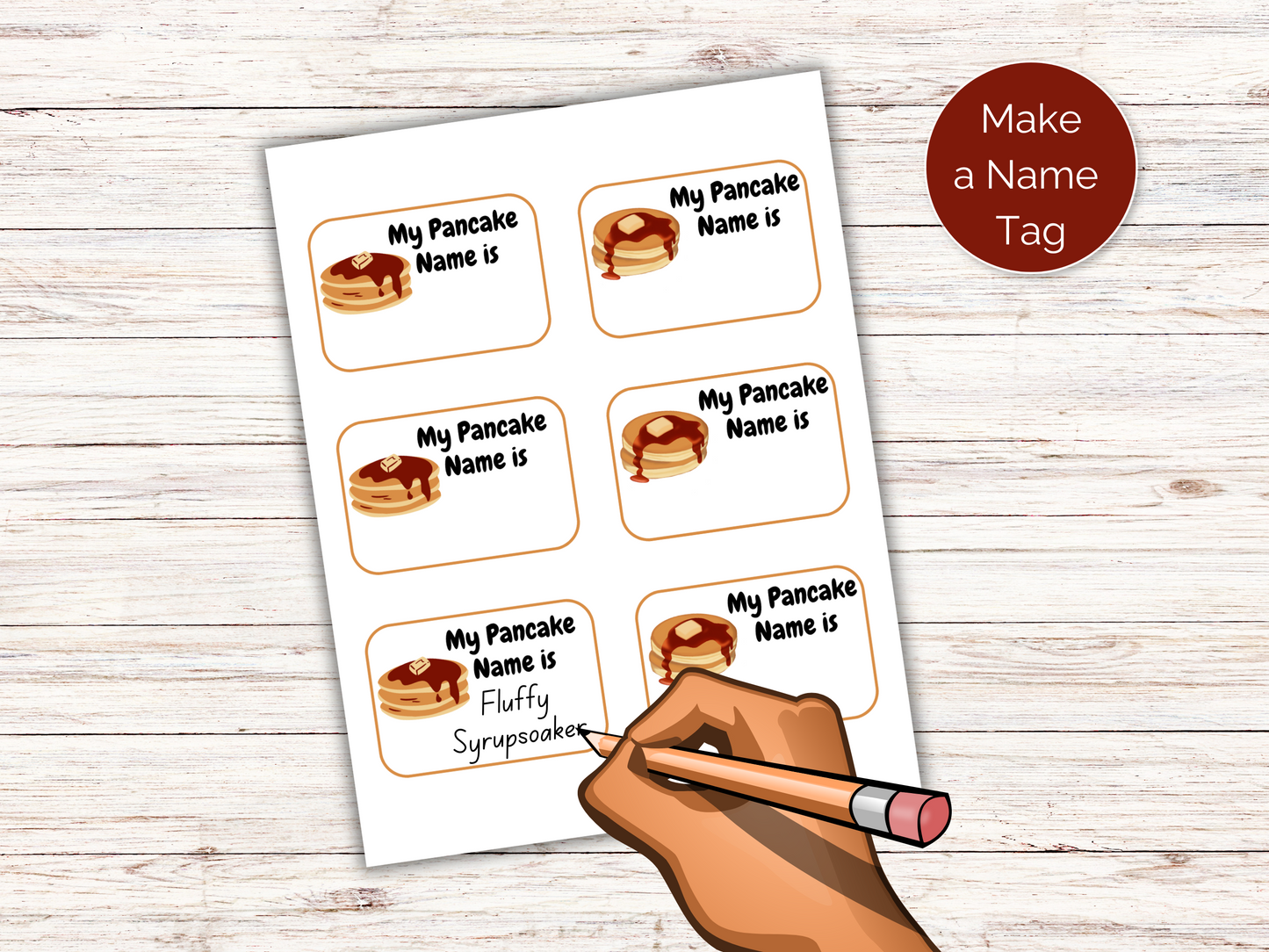 What's Your Pancake Name Game + Name Tags