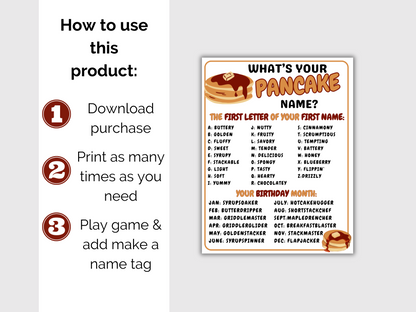 What's Your Pancake Name Game + Name Tags