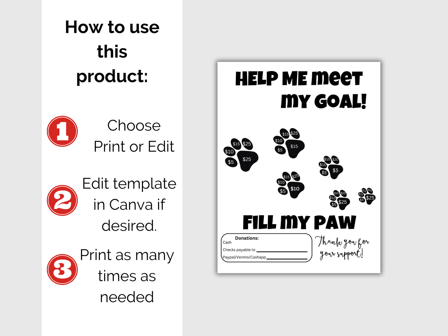 Editable Fill My Paw Fundraiser Template