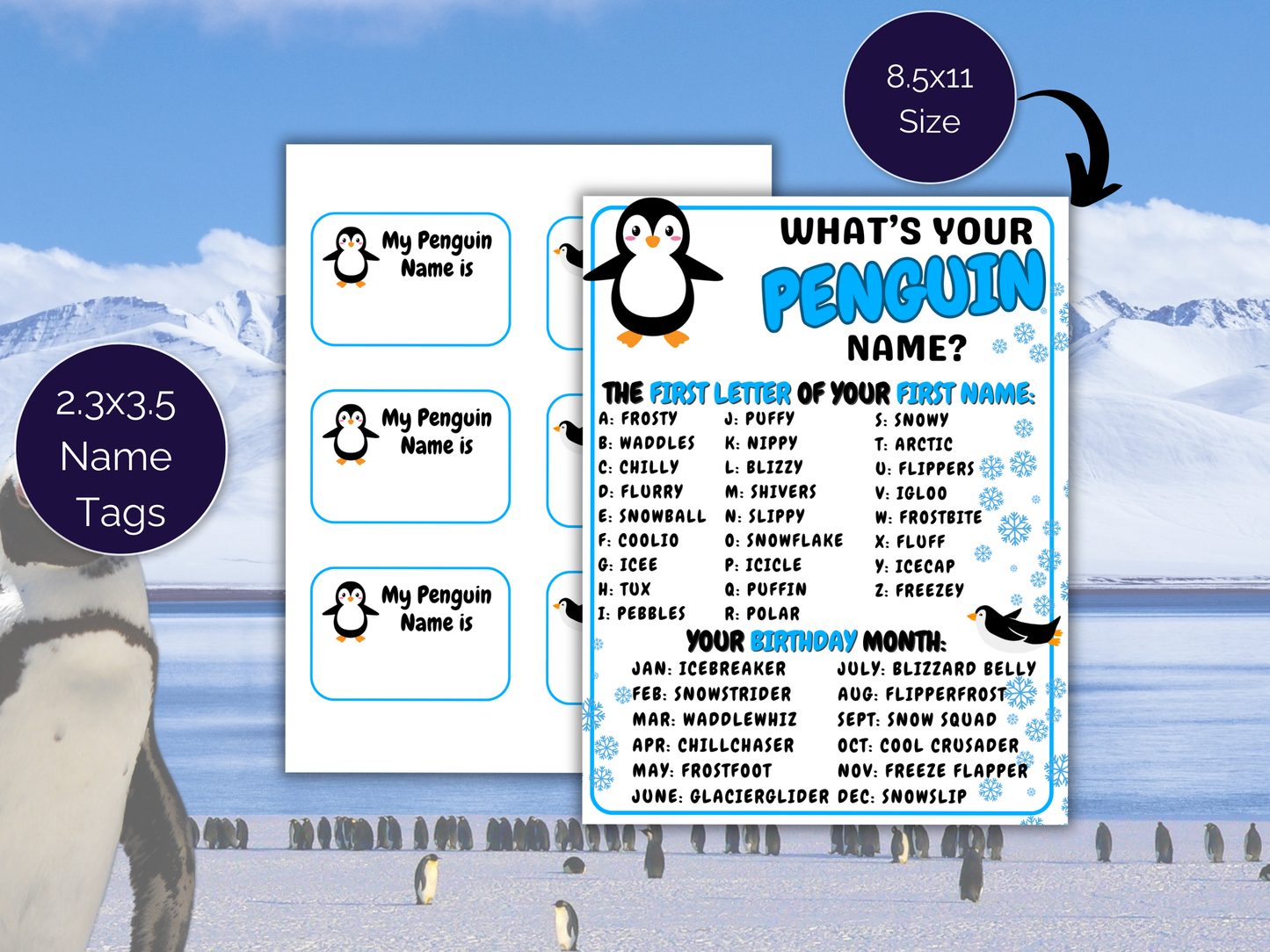 What's Your Penguin Name Game + Name Tags