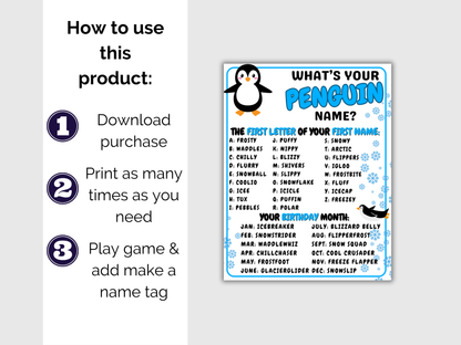 What's Your Penguin Name Game + Name Tags
