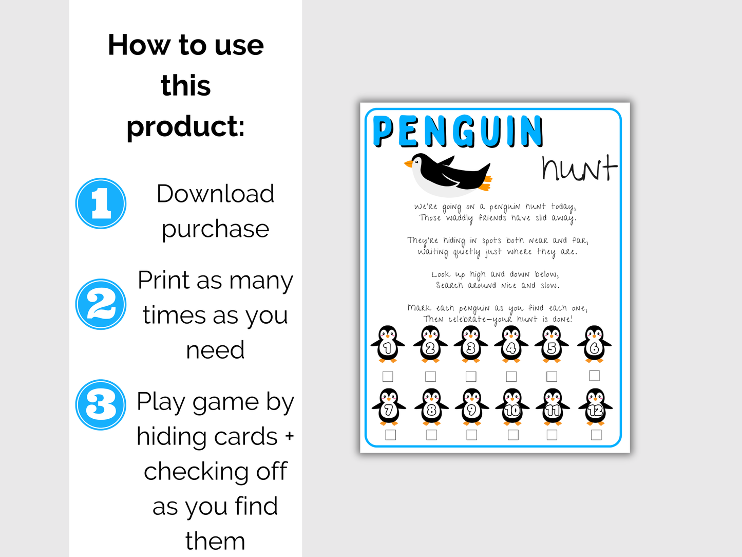 Penguin Scavenger Hunt for kids