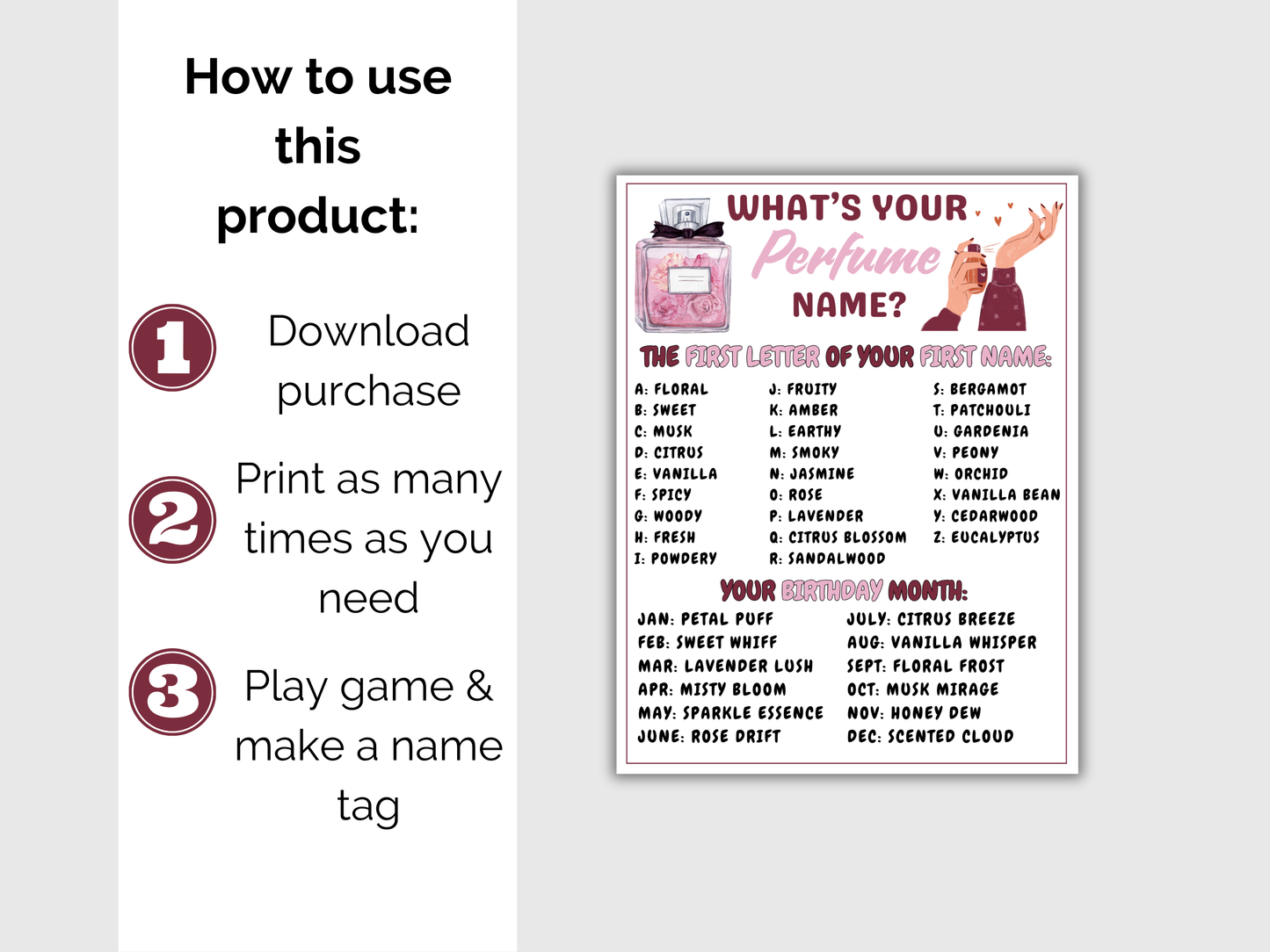 What's Your Perfume Name Game + Name Tags