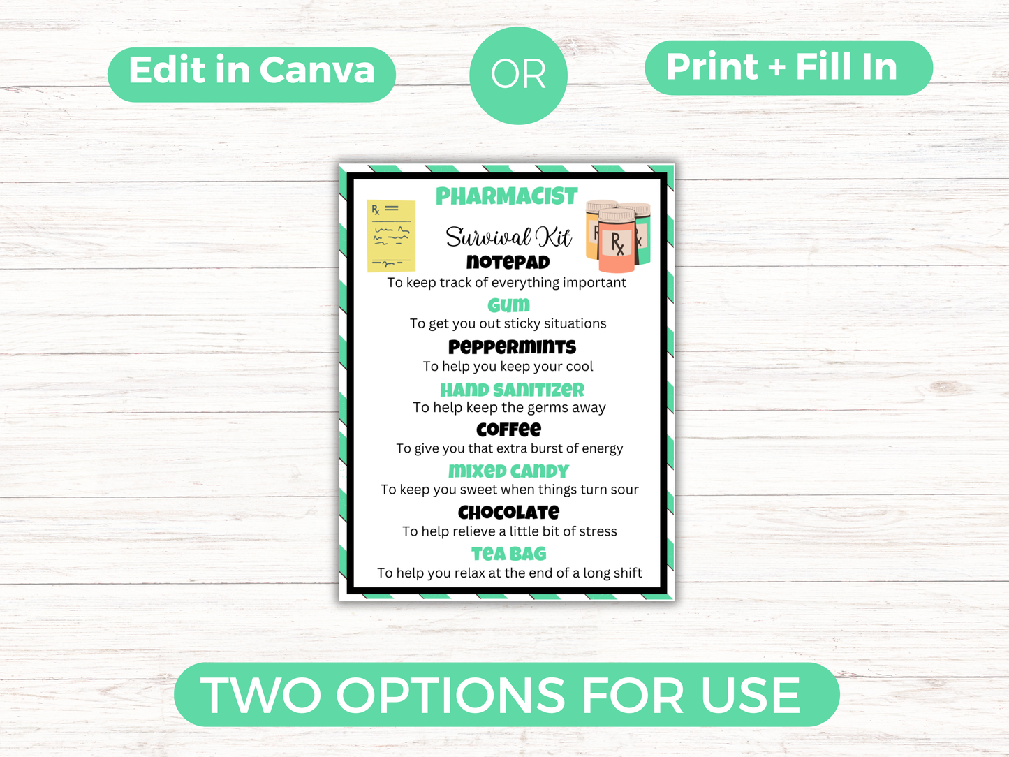 Editable Pharmacist Survival Kit Gift Tags