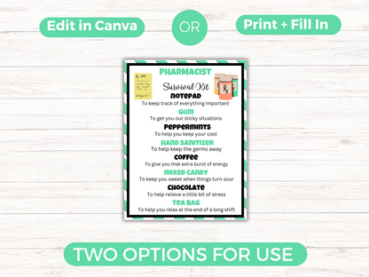 Editable Pharmacist Survival Kit Gift Tags