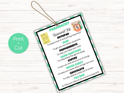 Editable Pharmacist Survival Kit Gift Tags