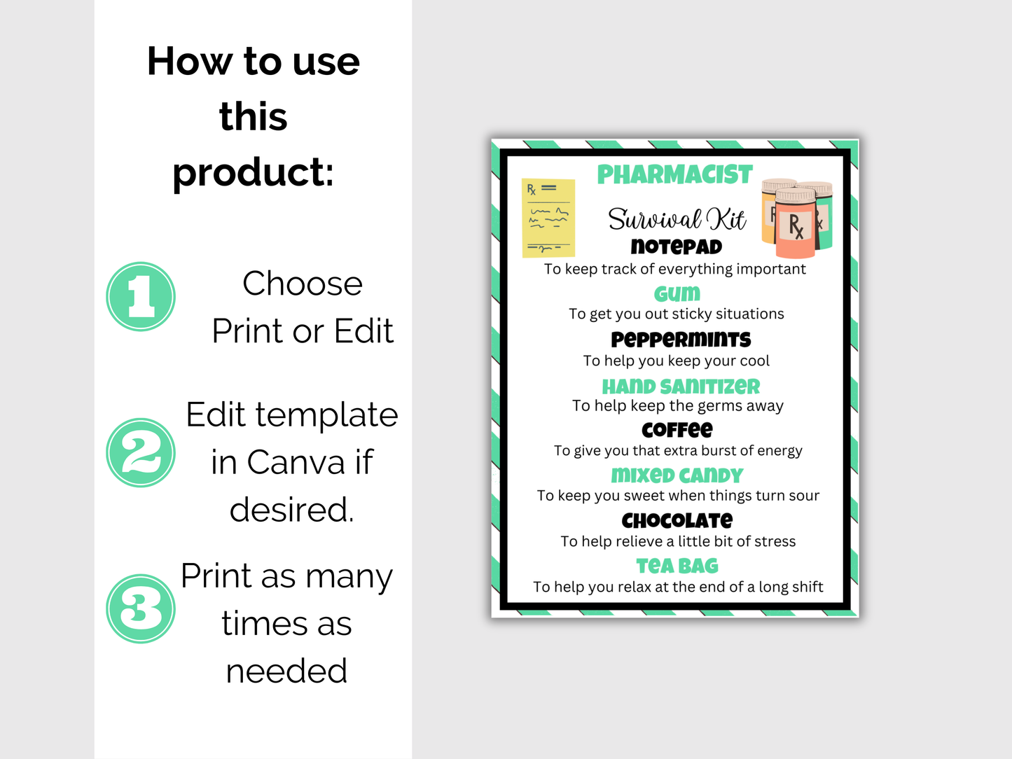 Editable Pharmacist Survival Kit Gift Tags