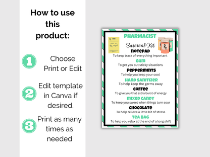 Editable Pharmacist Survival Kit Gift Tags