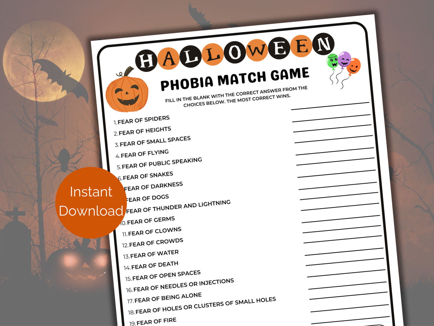 Halloween Name The Phobia Game