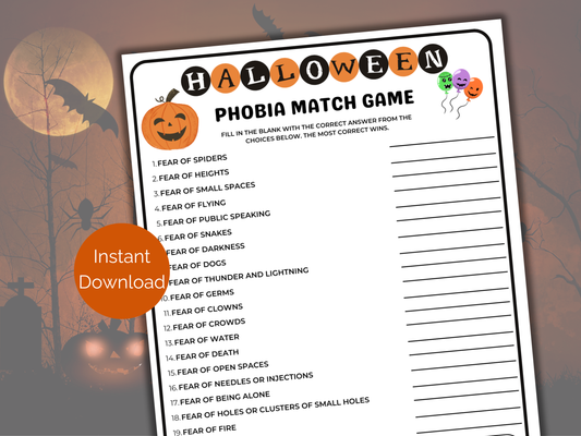 Halloween Name The Phobia Game