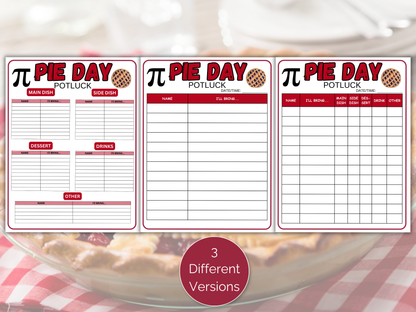 Pi Day Potluck Sign Up Sheet