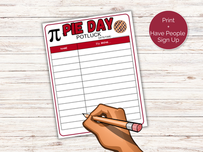 Pi Day Potluck Sign Up Sheet