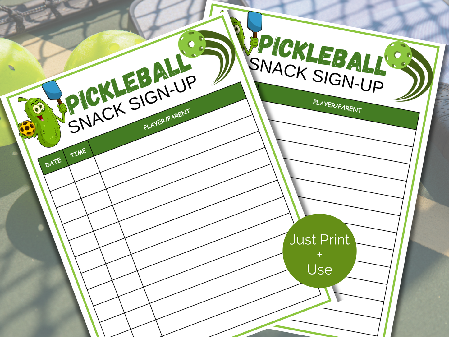 Pickleball Snack Sign Up Sheet