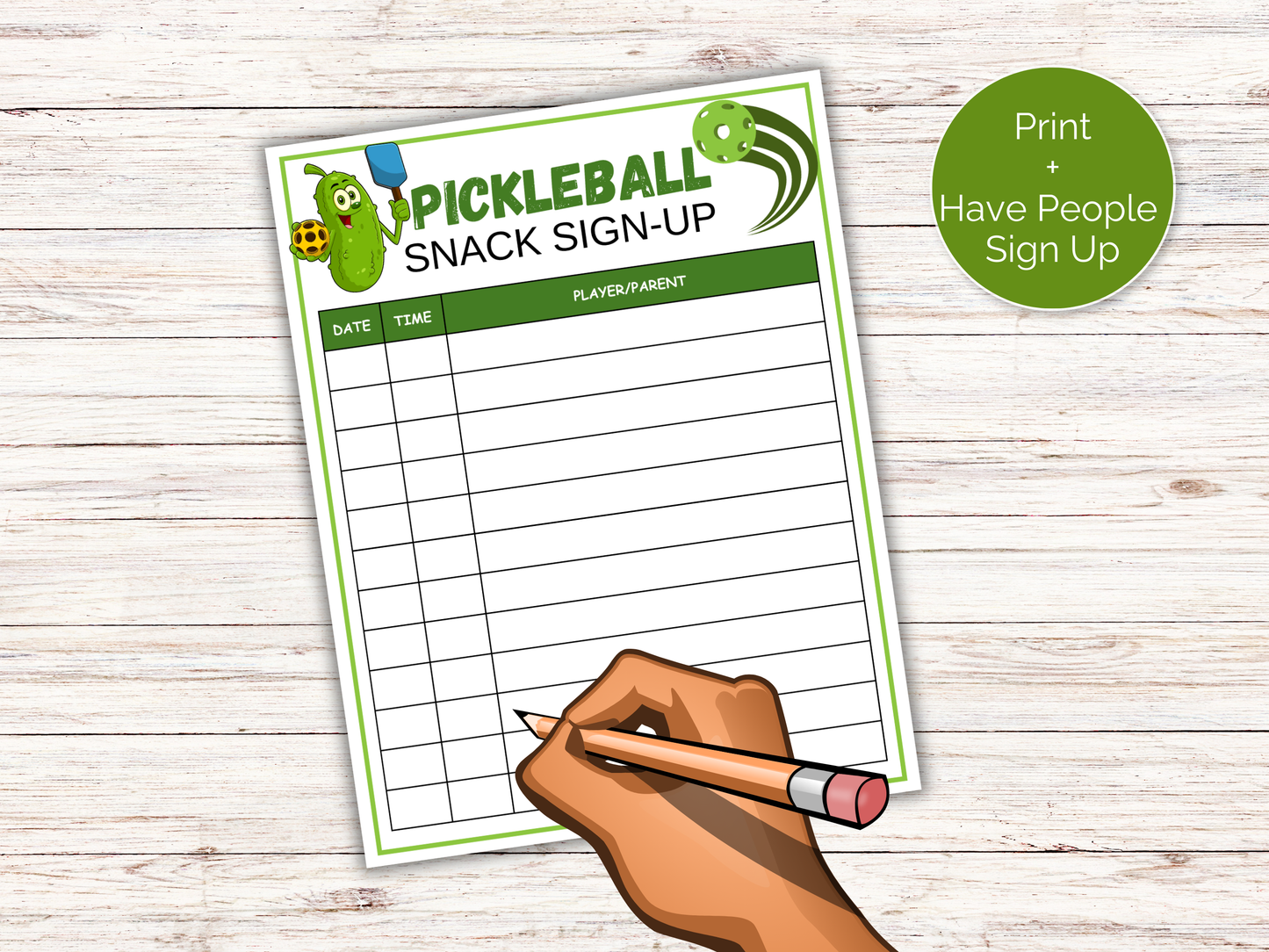 Pickleball Snack Sign Up Sheet