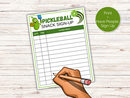 Pickleball Snack Sign Up Sheet