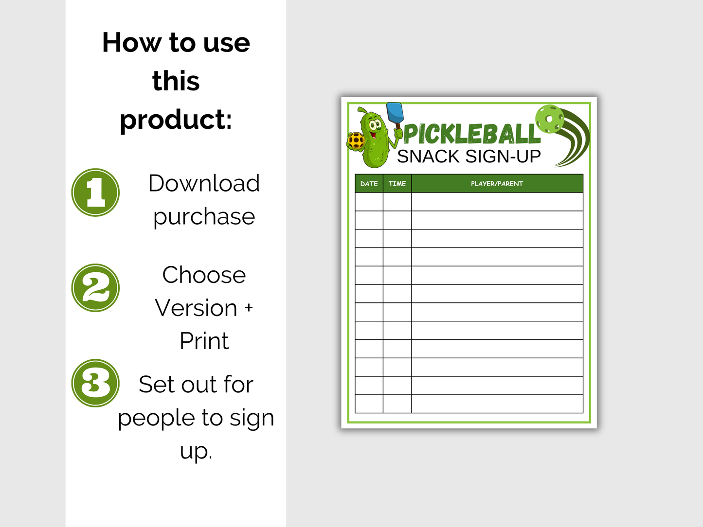 Pickleball Snack Sign Up Sheet