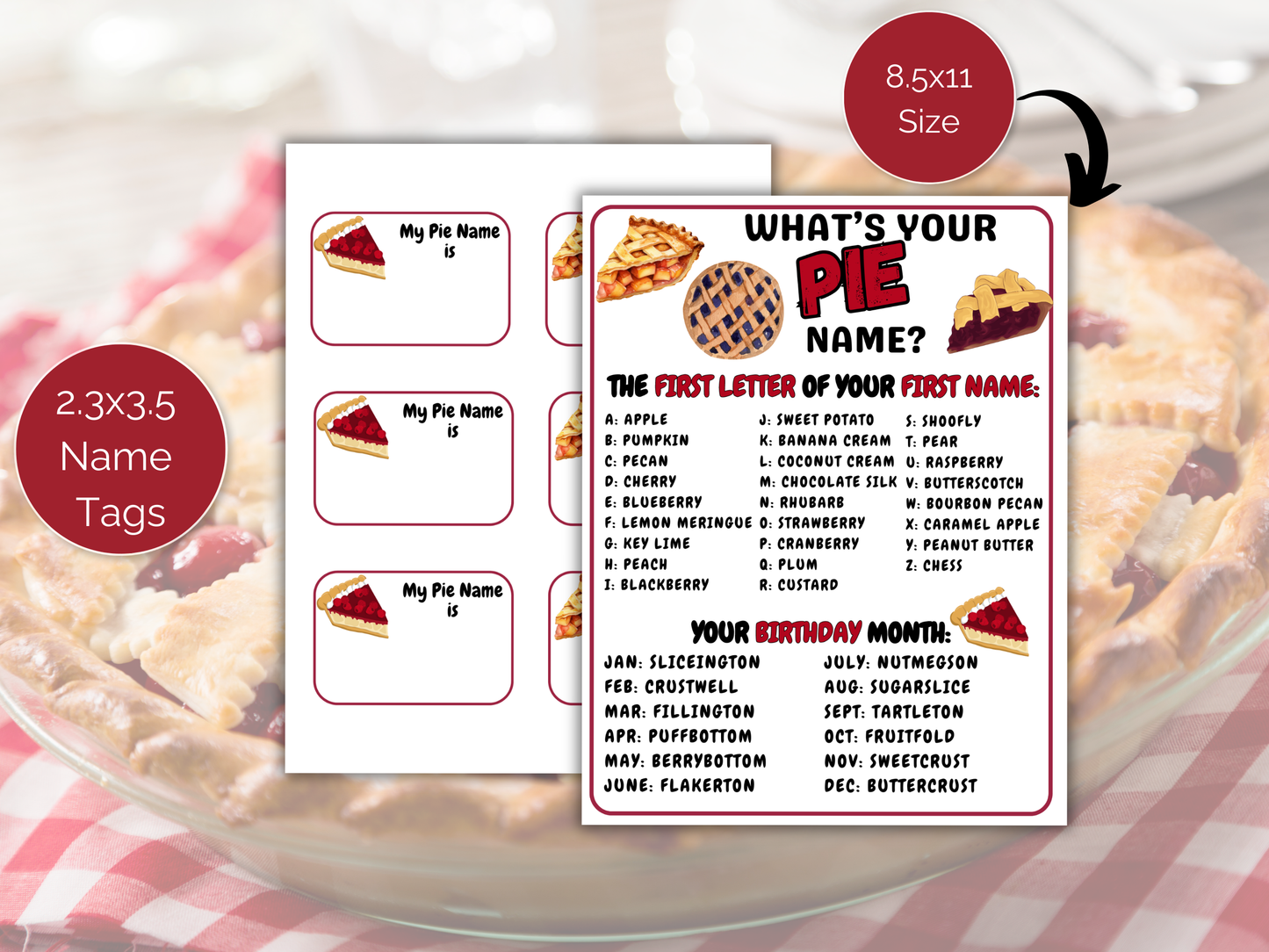 What's Your Pie Name Game + Name Tags