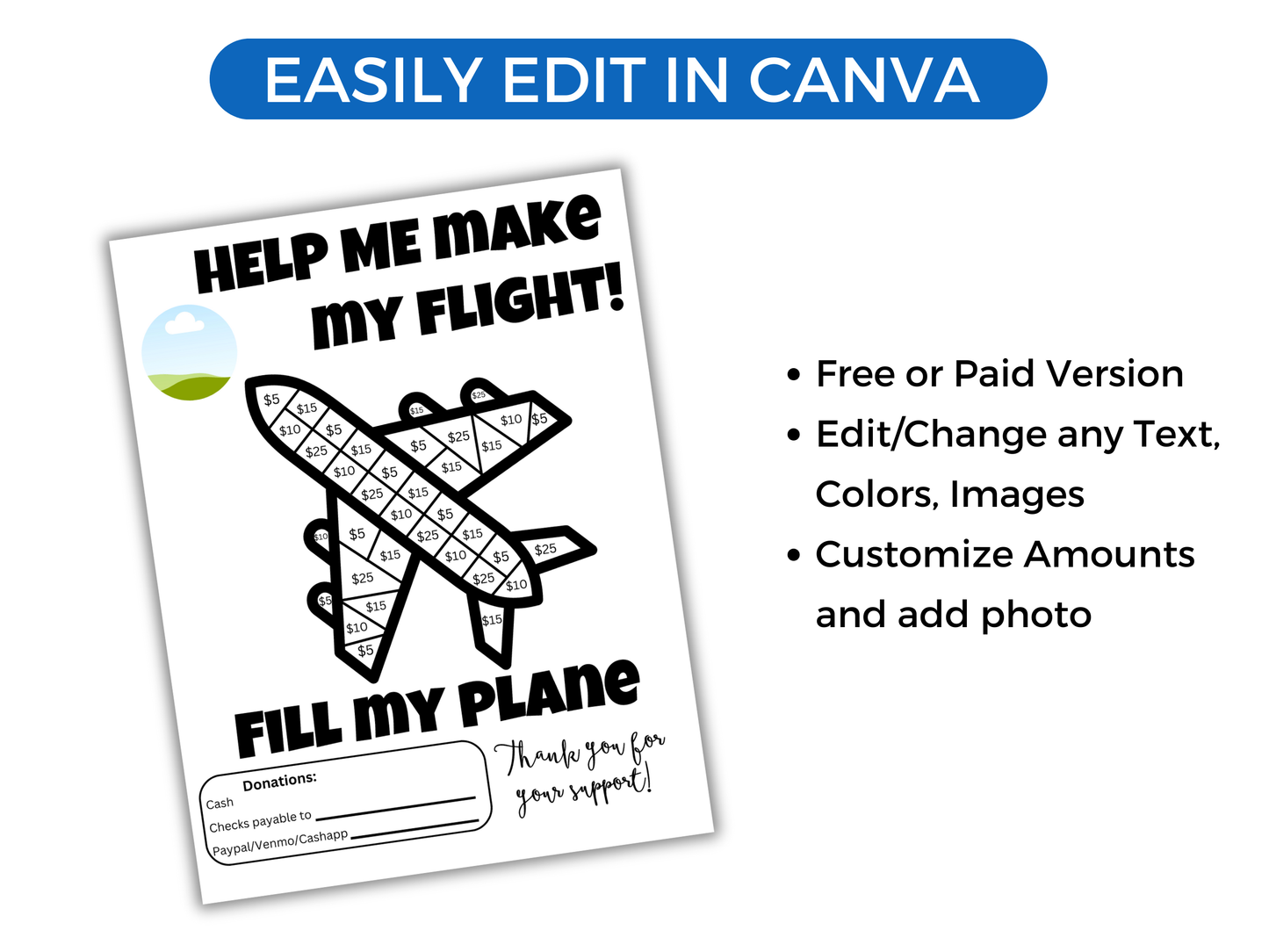 Editable Fill My Plane Fundraiser Template