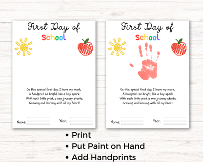 First Day of School Handprint Poem