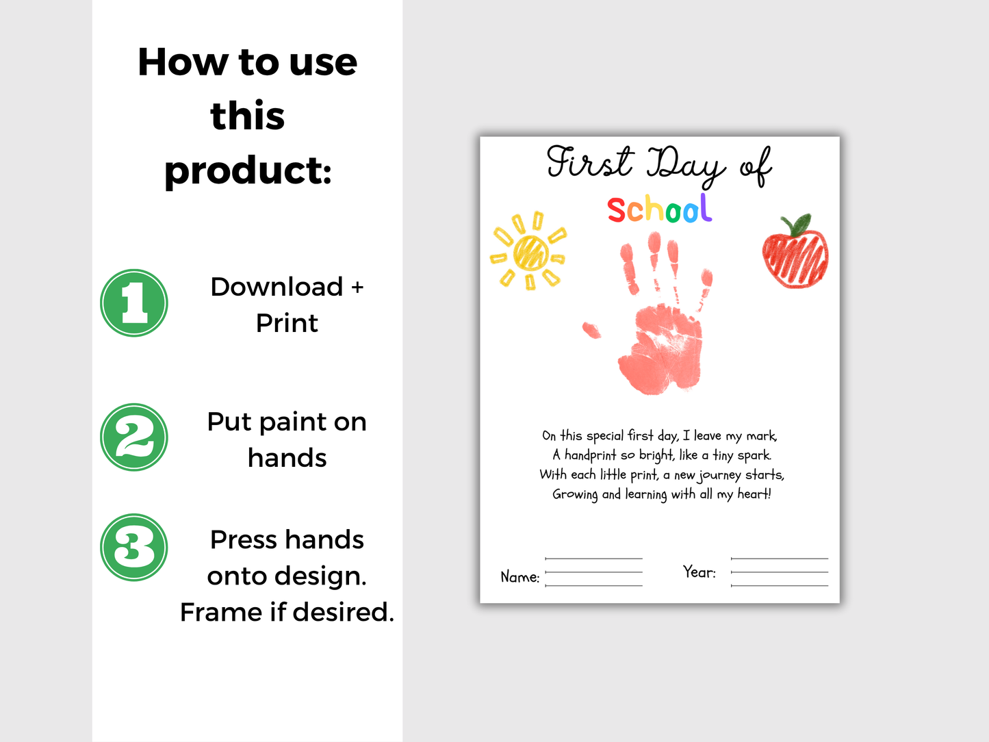 First Day of School Handprint Poem