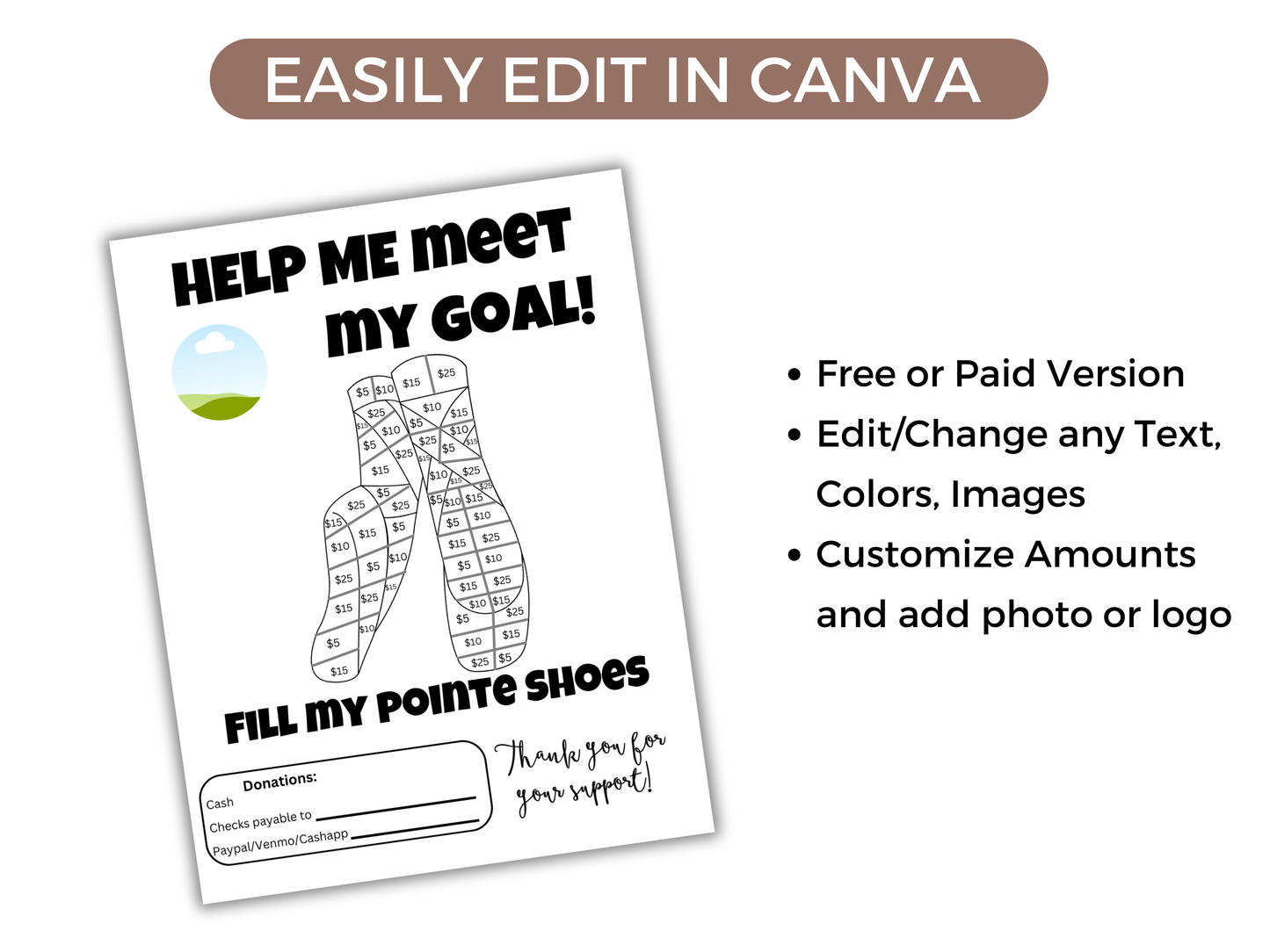 Editable Fill My Ballet Shoe Fundraiser Template