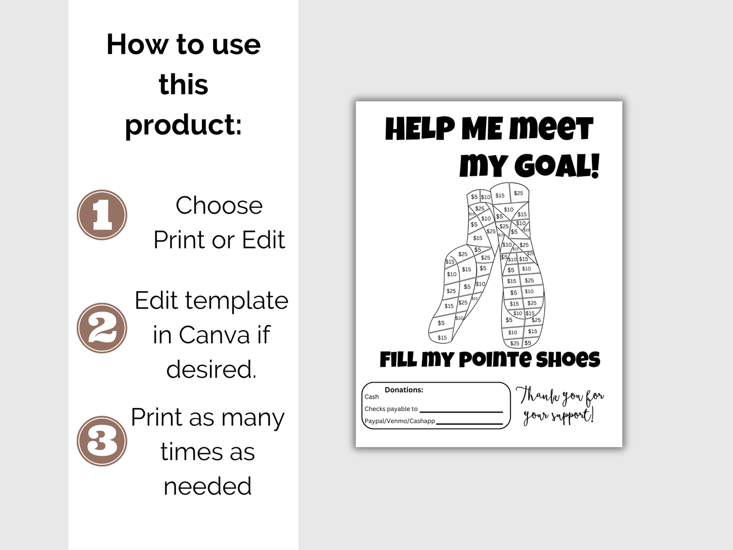 Editable Fill My Ballet Shoe Fundraiser Template