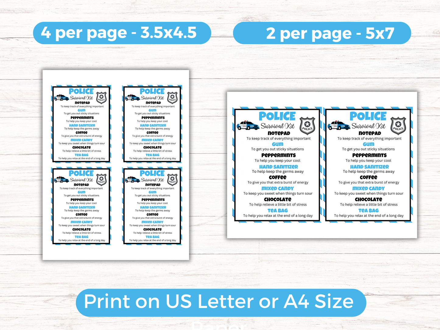 Editable Police Officer Survival Kit Gift Tags