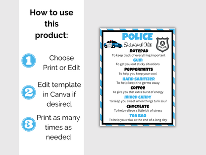 Editable Police Officer Survival Kit Gift Tags