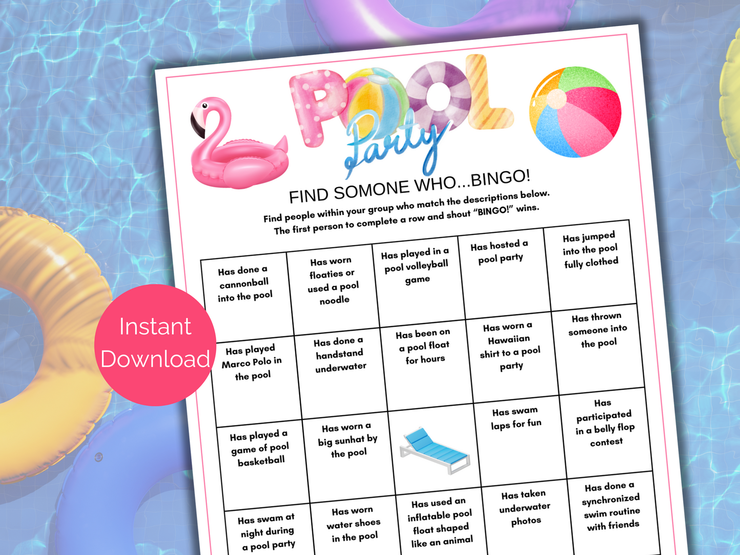 Pool Party Find Someone Who