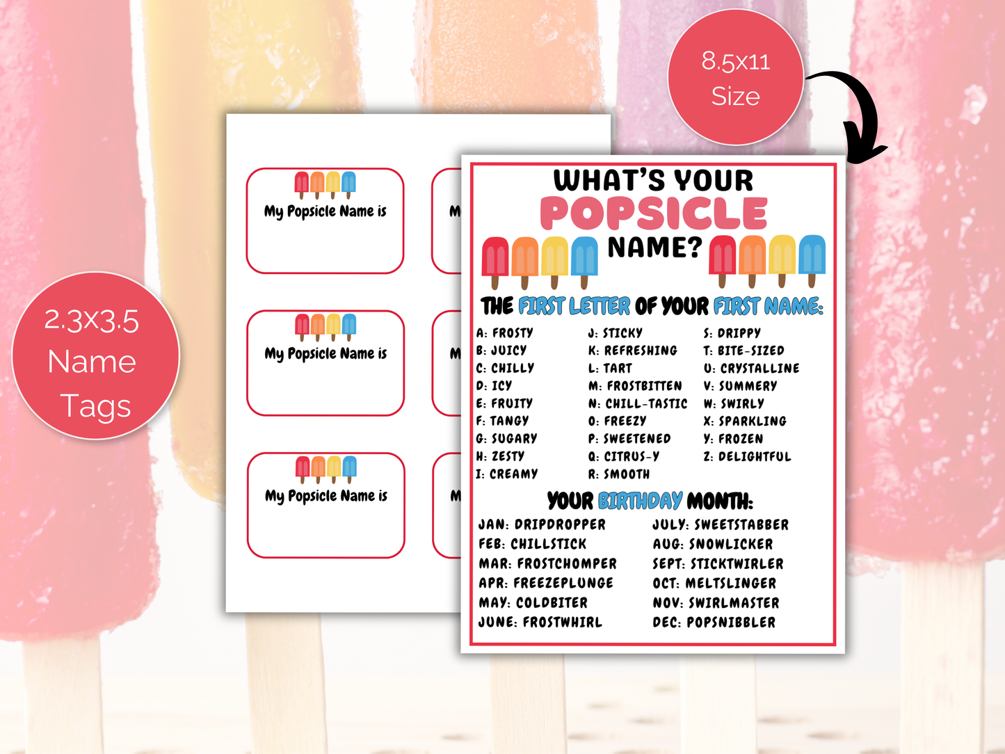 What's Your Popsicle Name Game + Name Tags