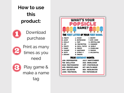 What's Your Popsicle Name Game + Name Tags
