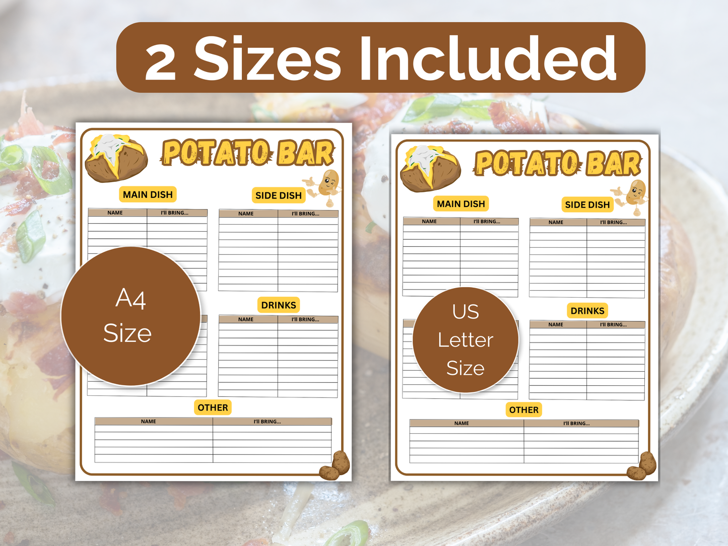Baked Potato Potluck Sign Up Sheet