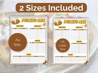Baked Potato Potluck Sign Up Sheet