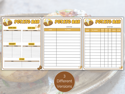 Baked Potato Potluck Sign Up Sheet