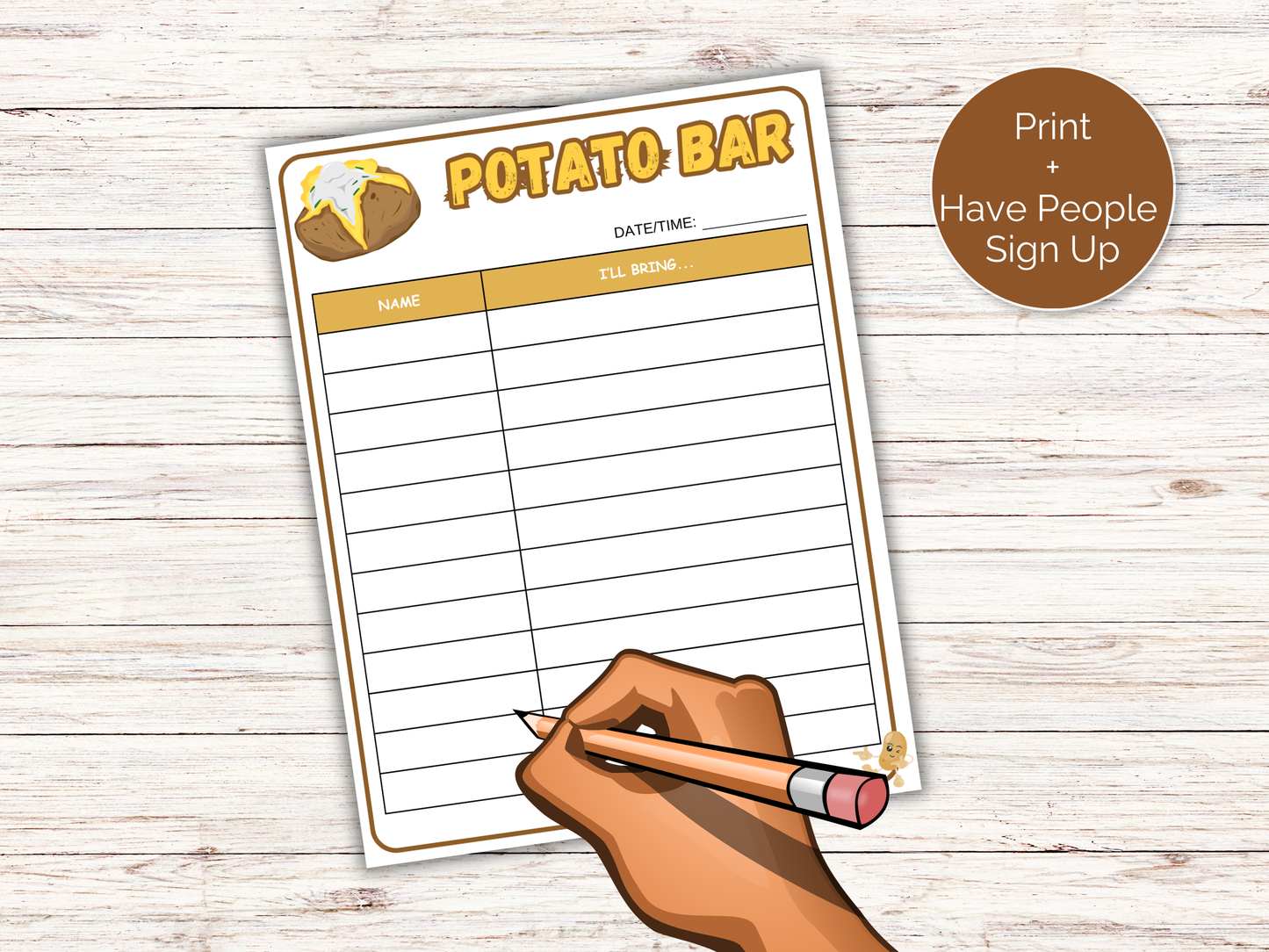 Baked Potato Potluck Sign Up Sheet