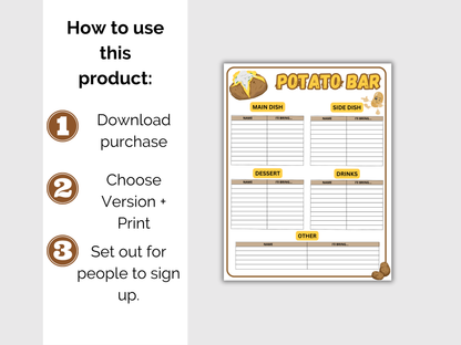 Baked Potato Potluck Sign Up Sheet