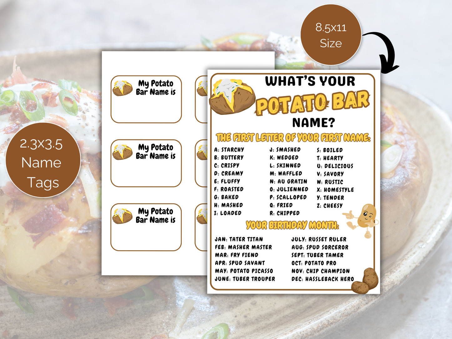 What's Your Potato Name Game + Name Tags