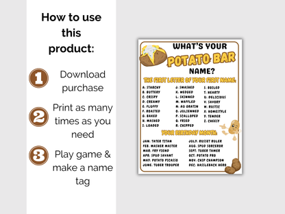 What's Your Potato Name Game + Name Tags