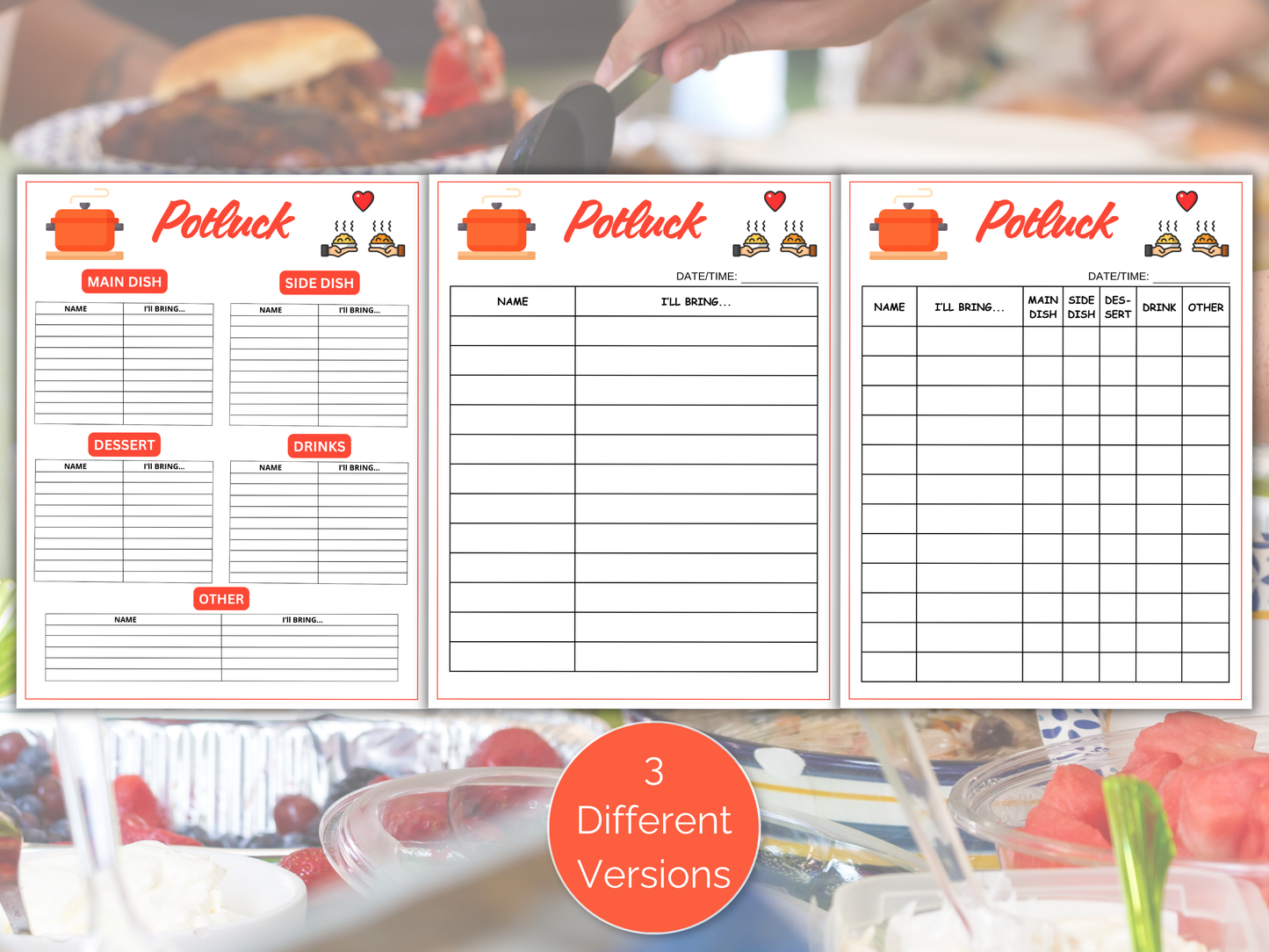Potluck Sign Up Sheet