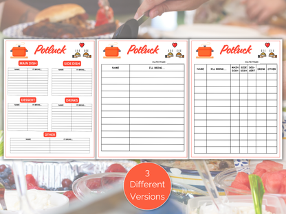Potluck Sign Up Sheet