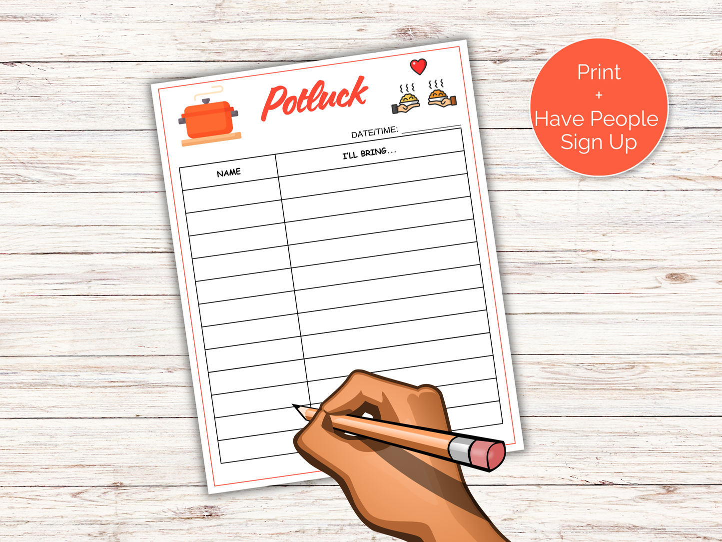 Potluck Sign Up Sheet