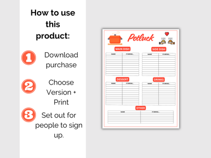 Potluck Sign Up Sheet